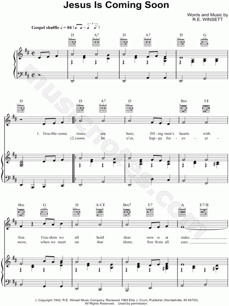 R E Winsett Jesus Is Coming Soon Sheet Music In D Major 