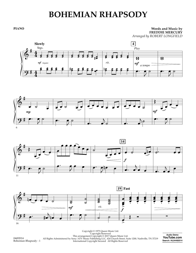 Robert Longfield Bohemian Rhapsody Piano Sheet Music PDF Notes 