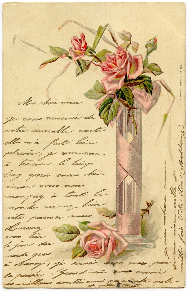 Romantic French Image Pink Roses Handwriting The Graphics Fairy