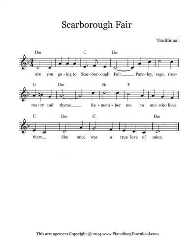 Scarborough Fair Free Lead Sheet With Melody Chords And Lyrics