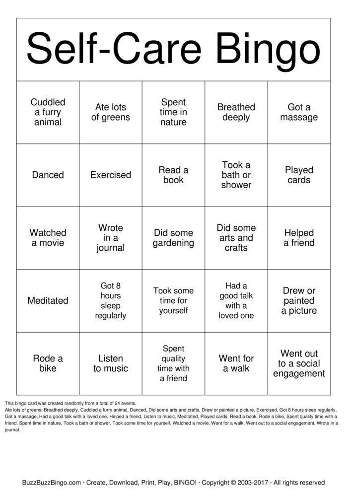 Self Care Bingo Bingo Cards To Download Print And Customize