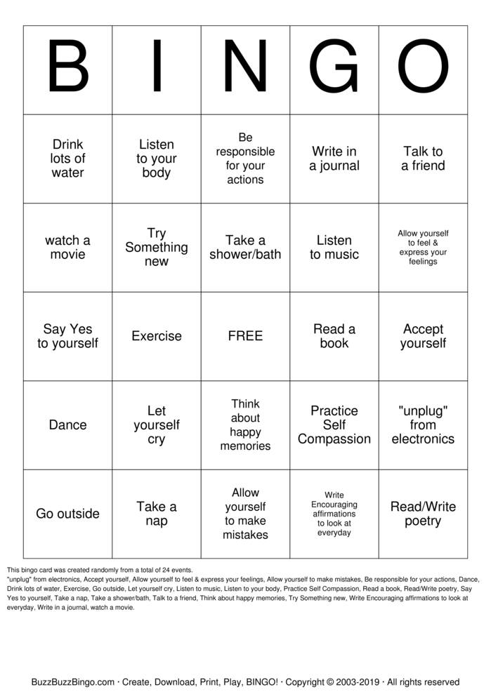 Self Care Bingo Cards To Download Print And Customize 