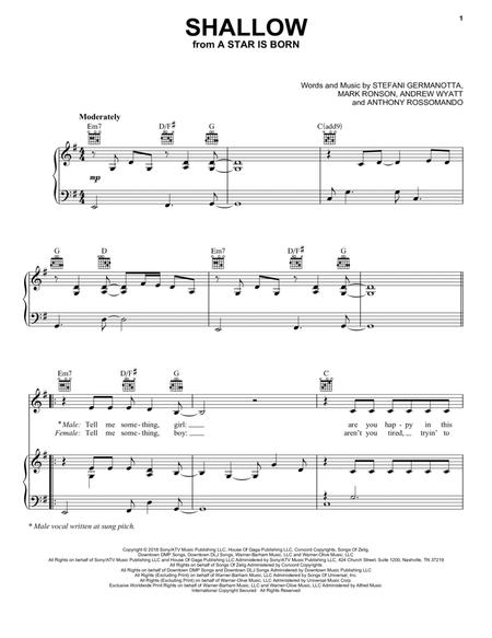 Shallow from A Star Is Born By Lady Gaga Digital Sheet Music For 