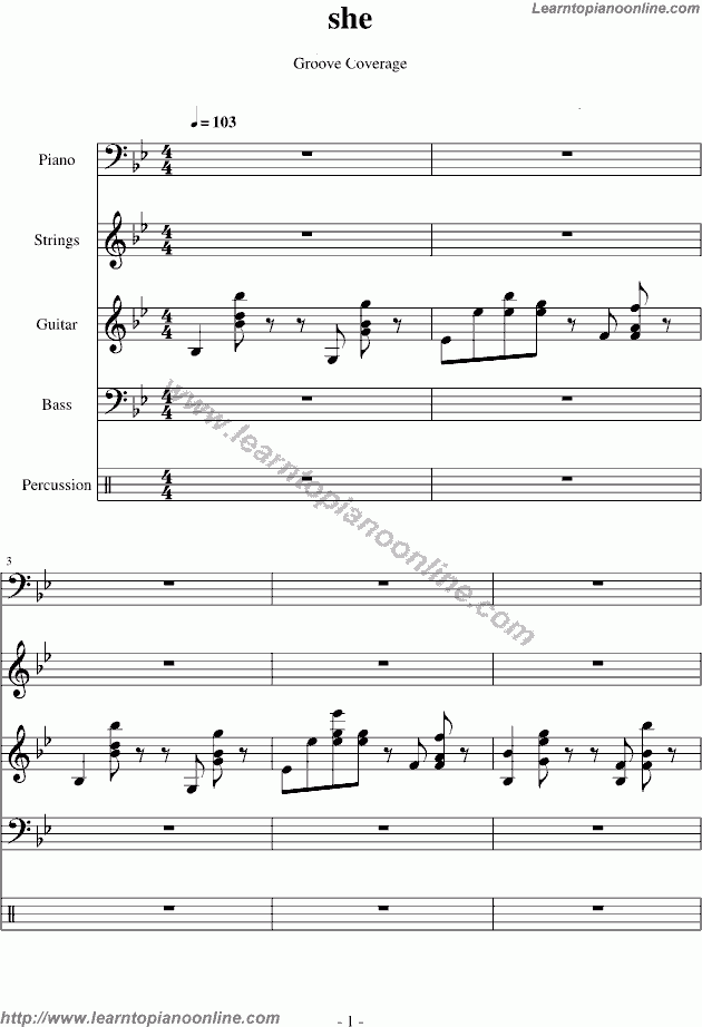 She By Groove Coverage Free Piano Sheet Music Learn How To Play Piano 