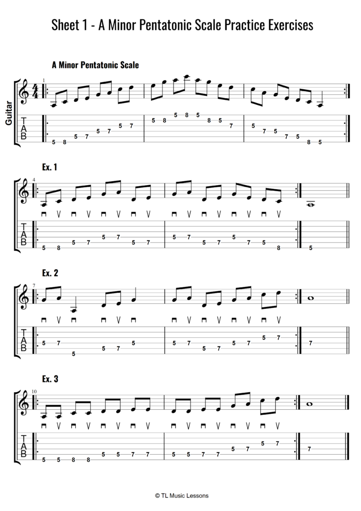 Sheet 1 A Minor Pentatonic Scale Practice Exercises Grade 1 2 Learn 