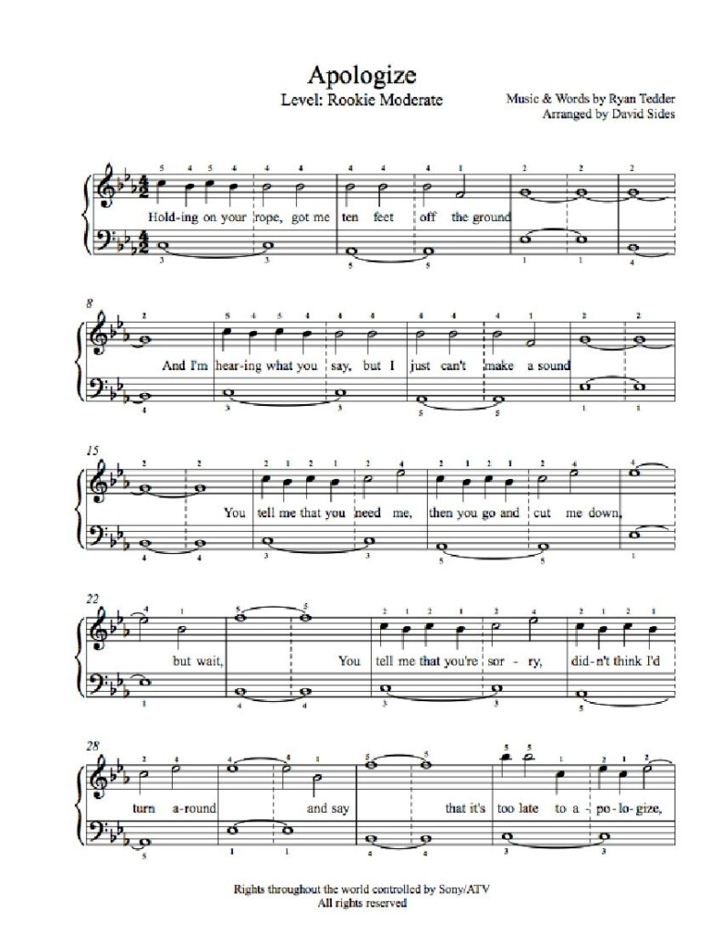 Sheet Music Digital Files To Print Licensed Onerepublic Digital 