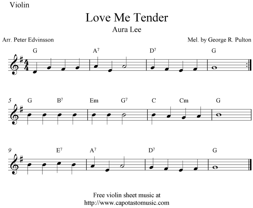 Sheet Music Violin Love Me Tender Aura Lee Free Violin Sheet Music 