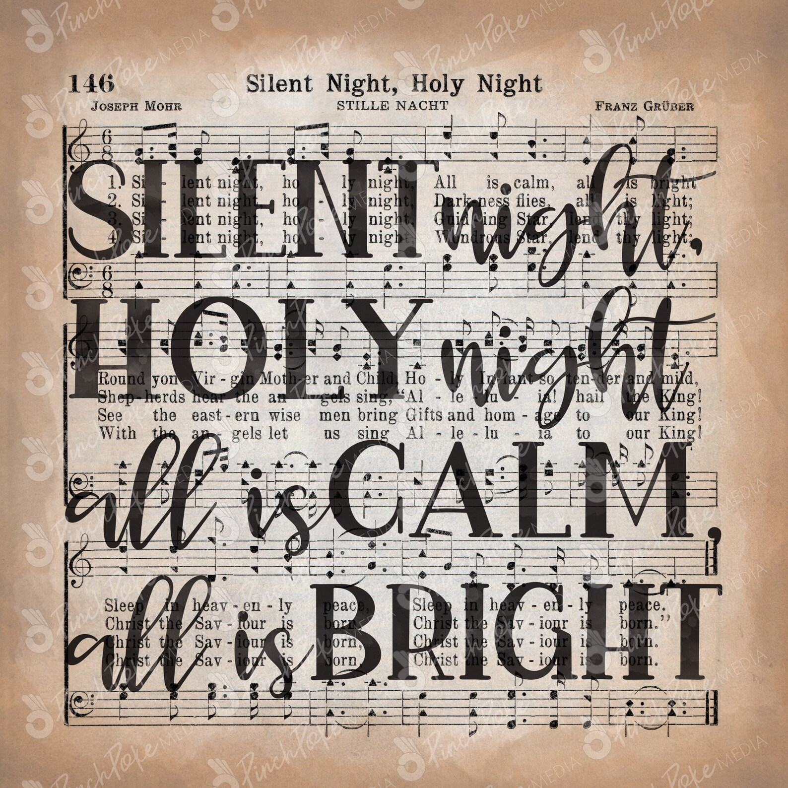 Silent Night Christmas Carol 8x8 Vintage Hymnal Art Great For Etsy