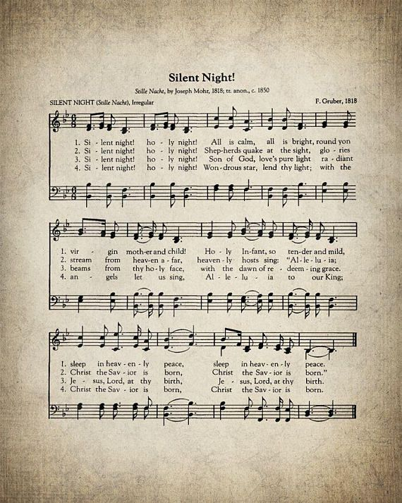 Silent Night Christmas Hymn Print Sheet Music Art Hymn Art Etsy