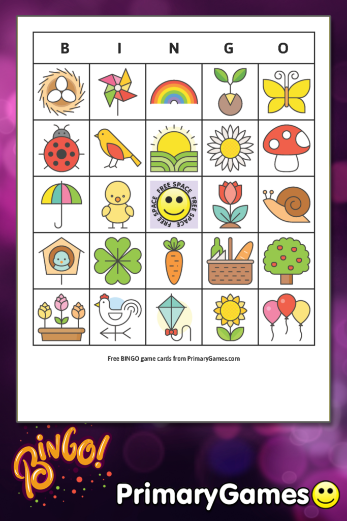 Spring BINGO Game Card FREE Printable Game From PrimaryGames