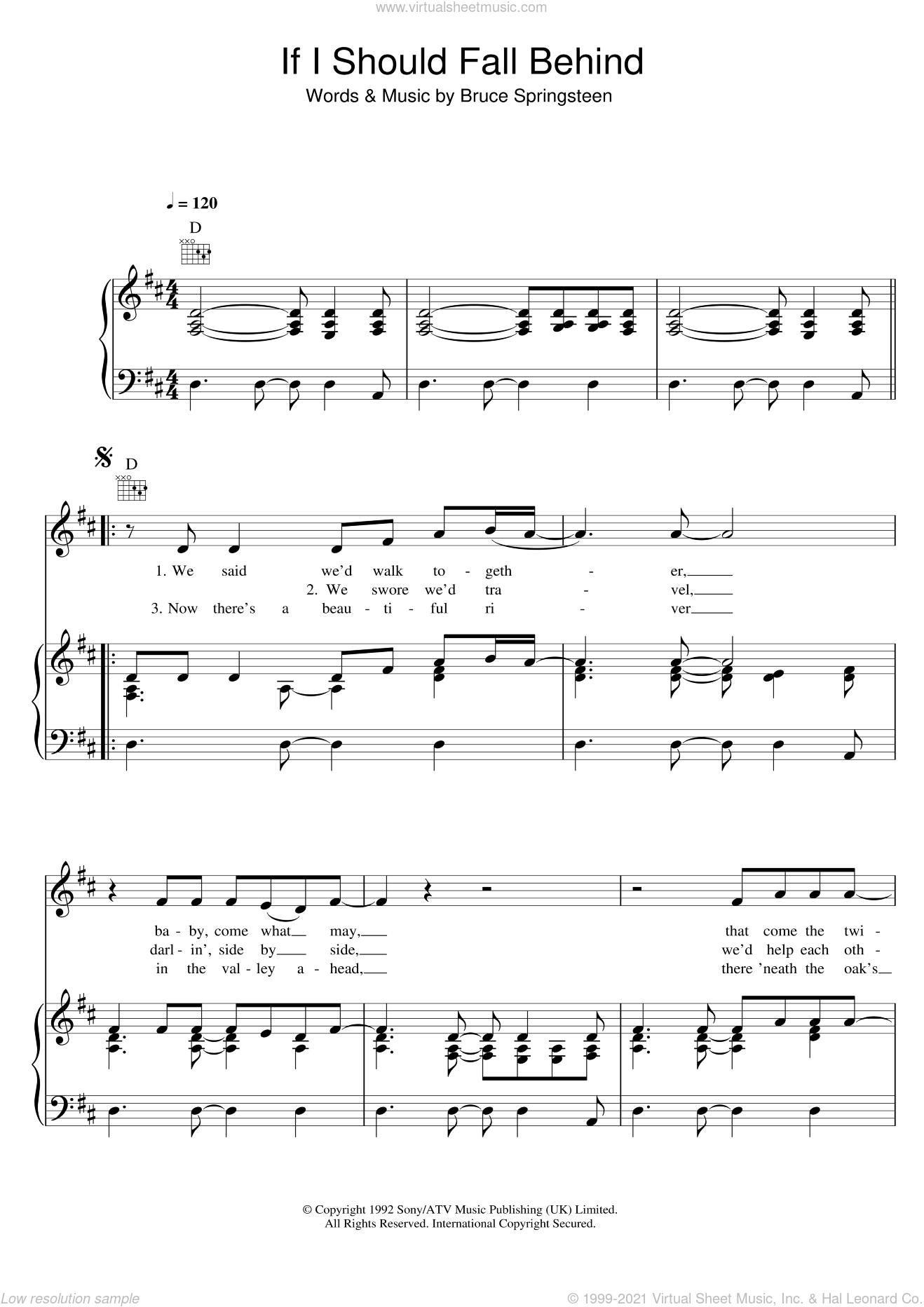 Springsteen If I Should Fall Behind Sheet Music For Voice Piano Or 