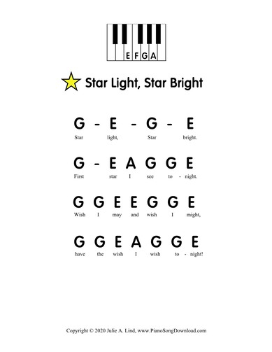 Star Light Star Bright Pre Staff Piano Music With Words