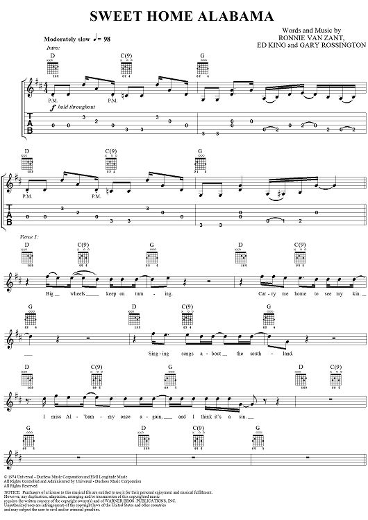 Sweet Home Alabama Guitar Tabs Acoustic Easy Guitar Songs Guitar Tabs