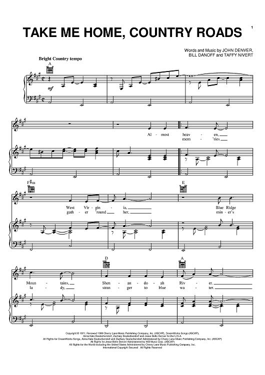 Take Me Home Country Roads Clarinet Sheet Music Sheet Music Guitar 