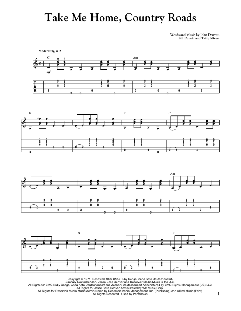 Take Me Home Country Roads Sheet Music Direct