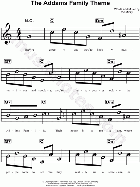  The Addams Family Theme From The Addams Family Sheet Music For 