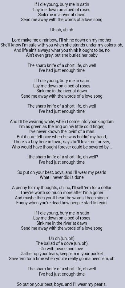 The Band Perry If I Die Young Great Song Lyrics Music Quotes