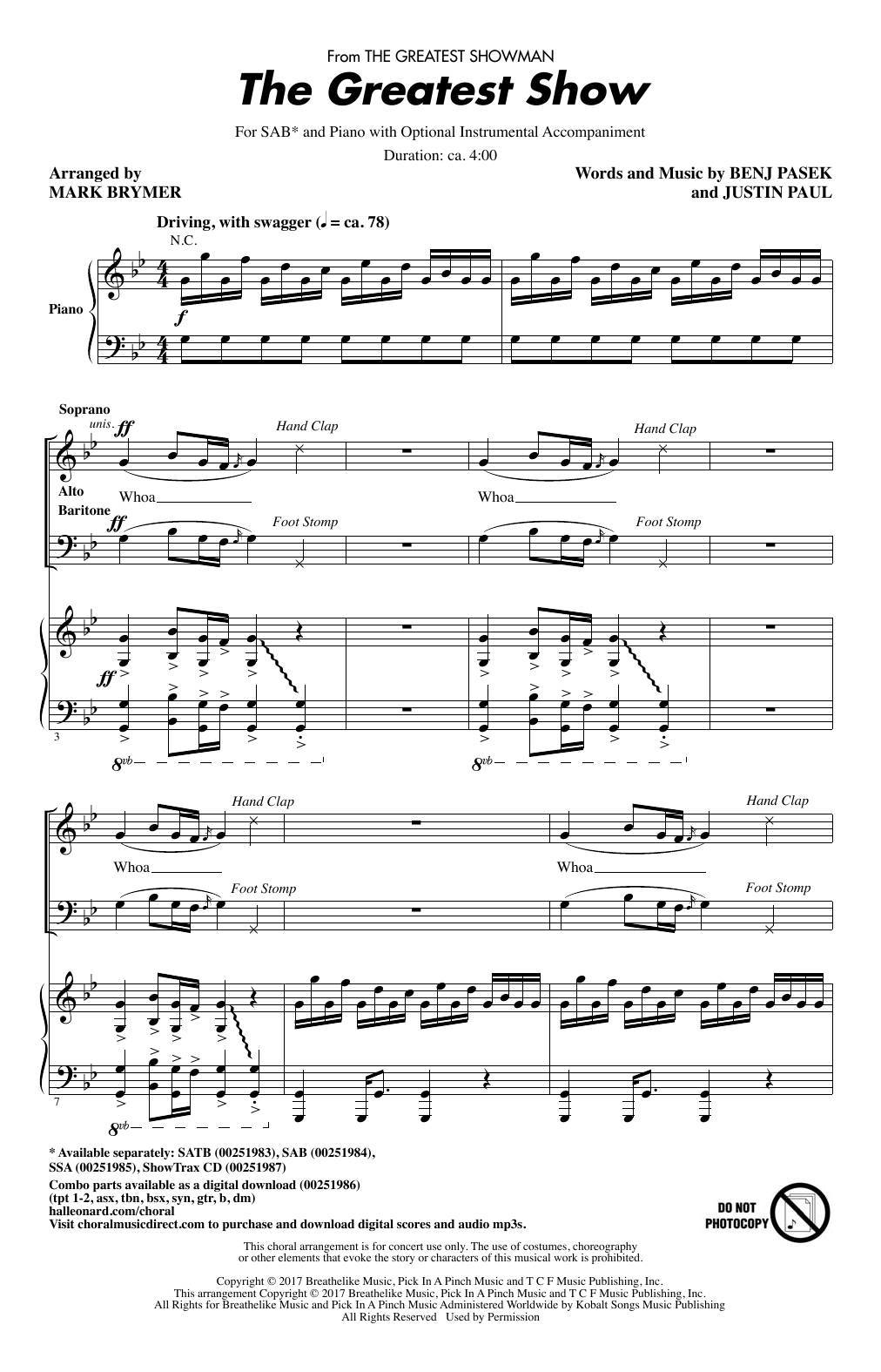 The Greatest Show from The Greatest Showman arr Mark Brymer Sheet 