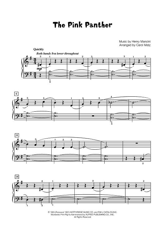 The Pink Panther Late Elementary Piano Pink Panthers Piano Sheet 