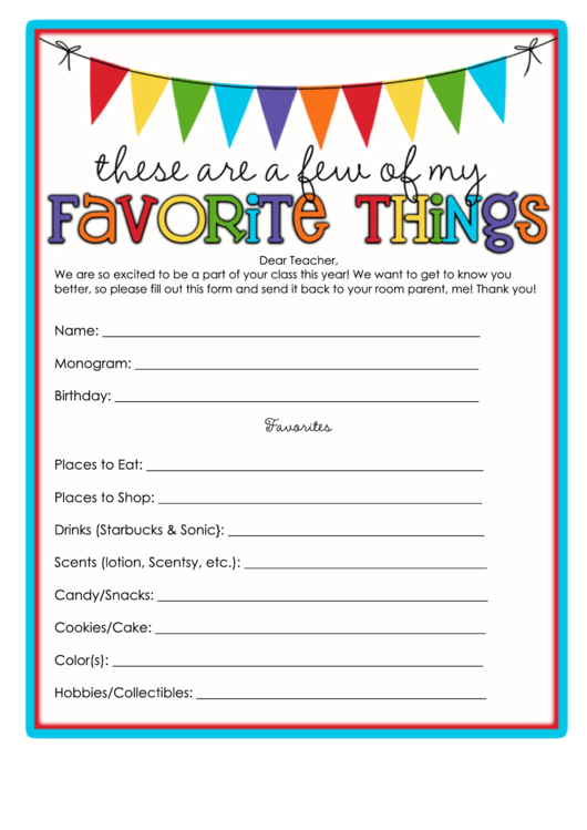 These Are A Few Of My Favorite Things Template Writing Template 