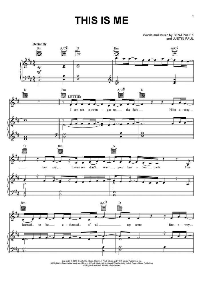 This Is Me Piano Sheet Music OnlinePianist