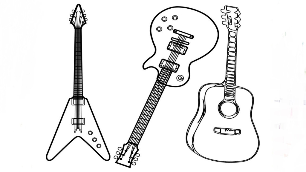 Three Types Of Guitar Coloring Page Free Printable Coloring Pages For 