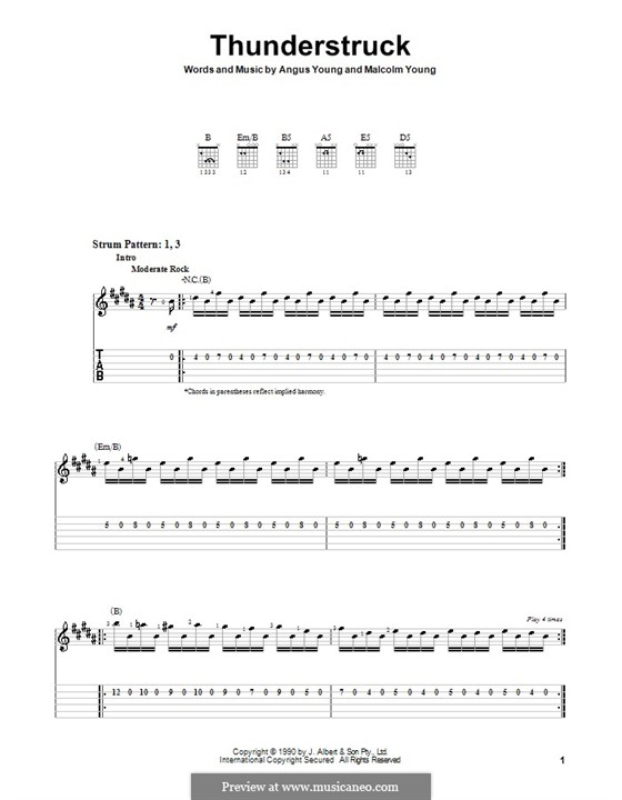 Thunderstruck AC DC By A Young M Young Sheet Music On MusicaNeo