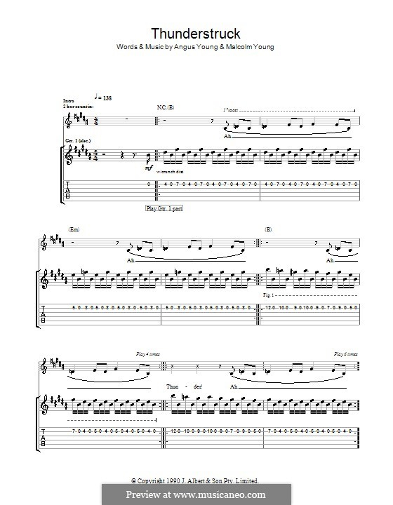 Thunderstruck AC DC By A Young M Young Sheet Music On MusicaNeo