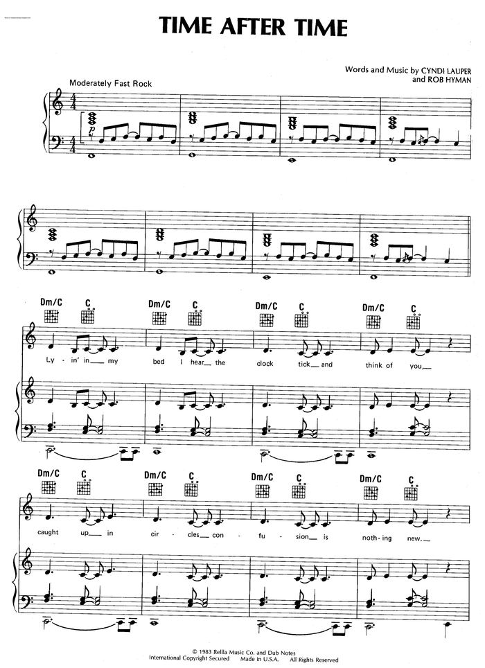 Time After Time Free Sheet Music By Cyndi Lauper Pianoshelf