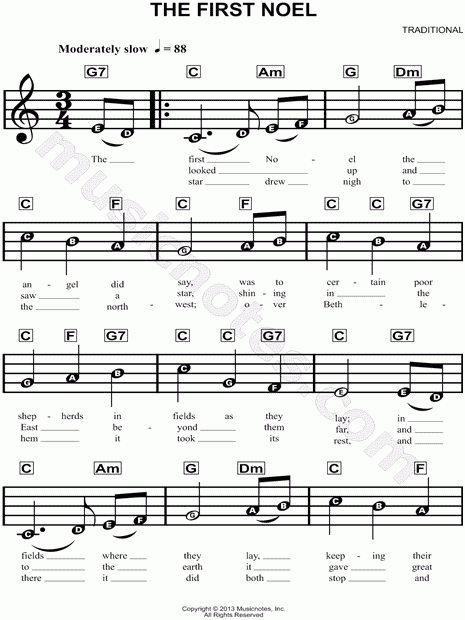 Traditional English Carol The First Noel Sheet Music For Beginners In 