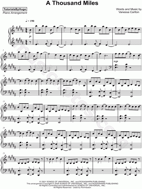 TutorialsByHugo A Thousand Miles Sheet Music Piano Solo In B Major 