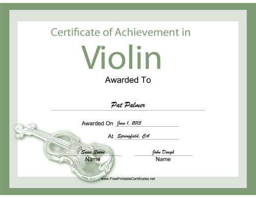 Violin Instrumental Music Certificate Printable Certificate