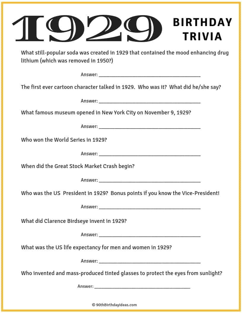 Witty 1950 Trivia Questions And Answers Printable Brad Website