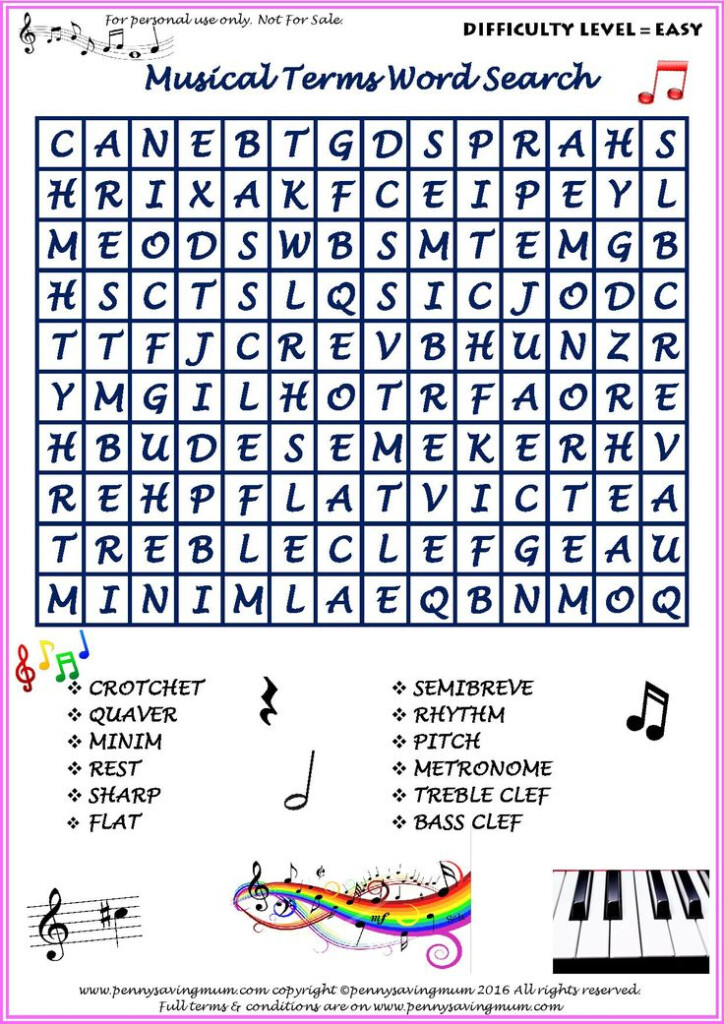 Word Search Musical Terms Easy Version PDF Easy Word Search Music 