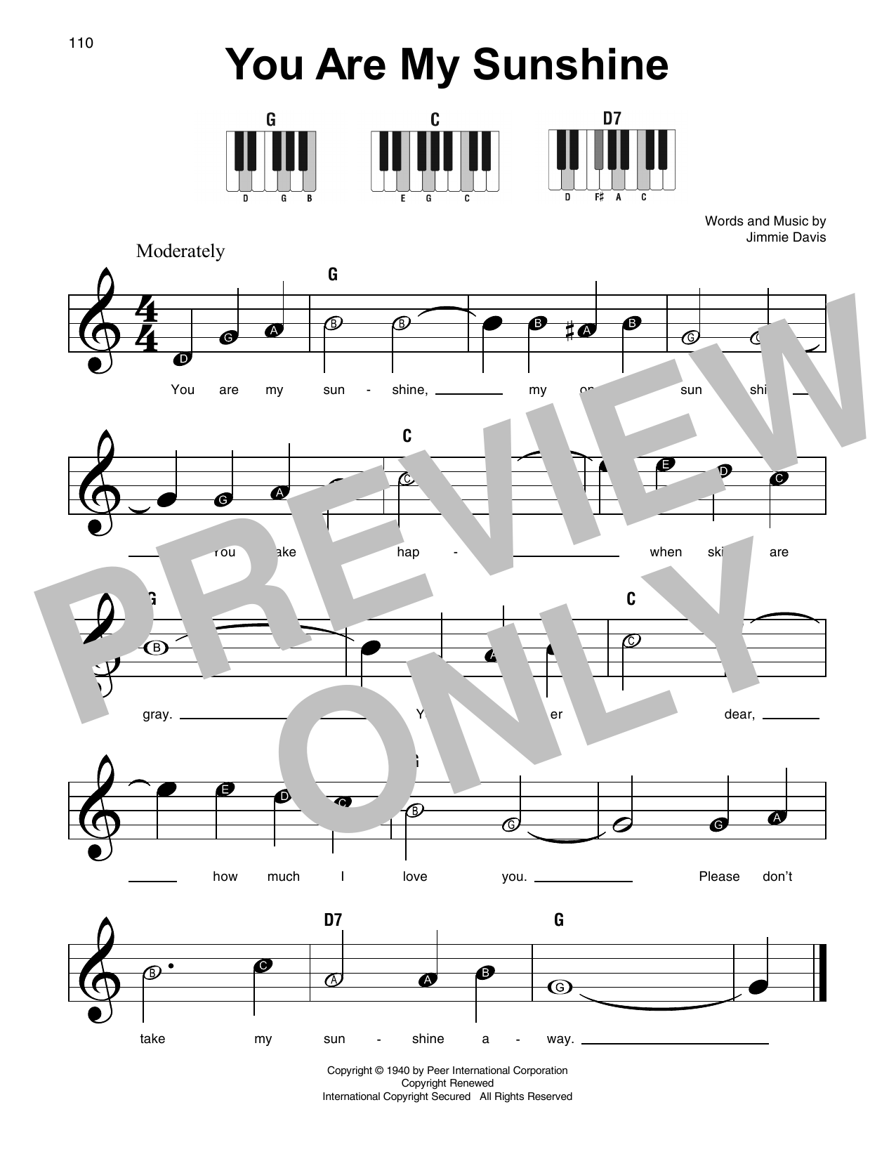 You Are My Sunshine Sheet Music Jimmie Davis Super Easy Piano